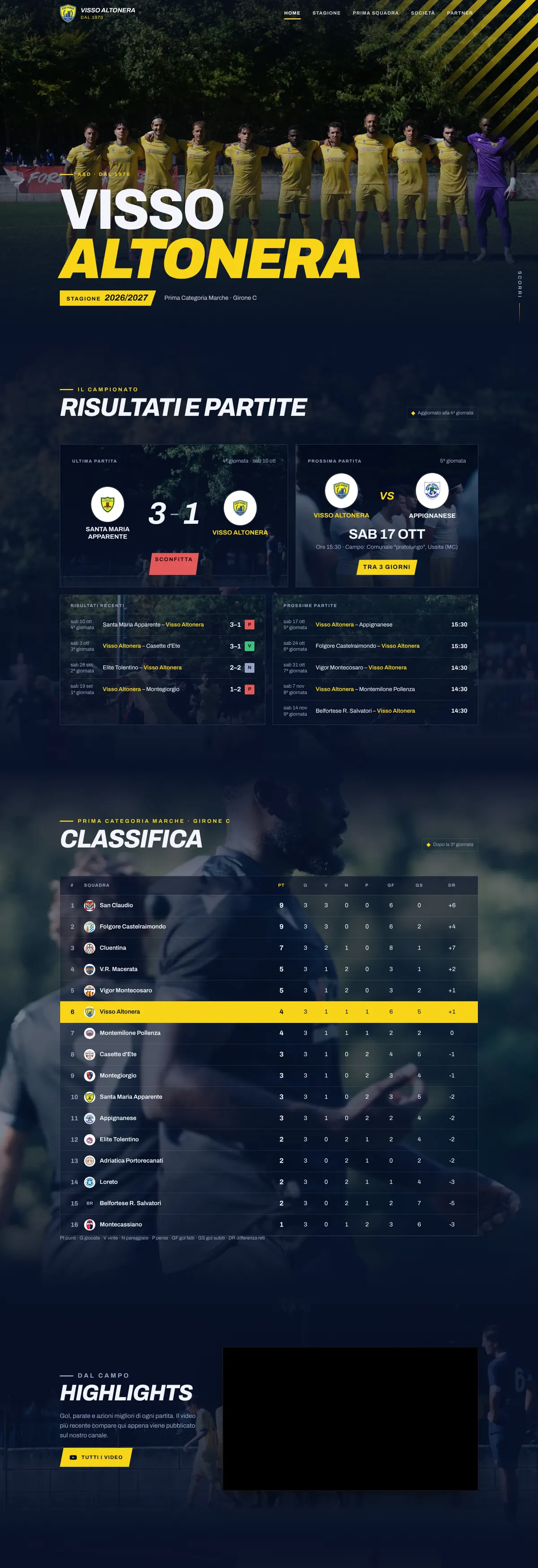 Il sito del Visso Altonera Calcio: copertina, risultati, classifica e squadra